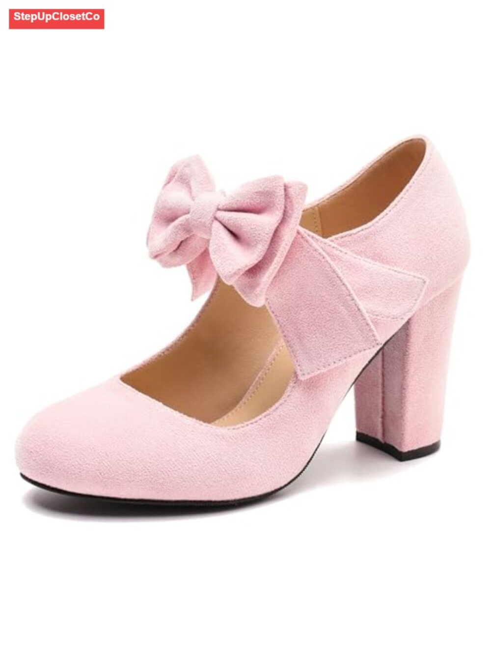 Women's Mary Jane Pumps with Bow, 3.54 Inch Chunky Heel, Round Closed Toe Dress